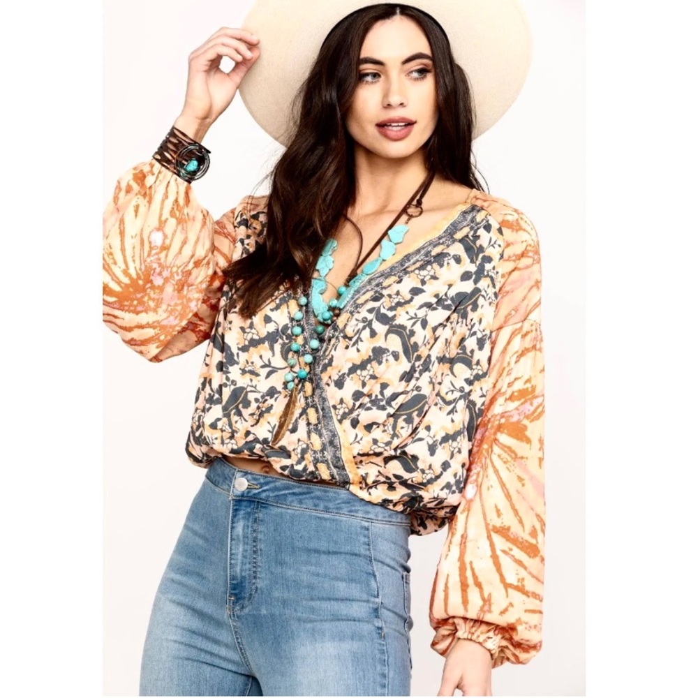 FREE PEOPLE BOHO CROP POET TOP XS/S WRAP COQUETTE WHIMSY COACHELLA FESTIVAL